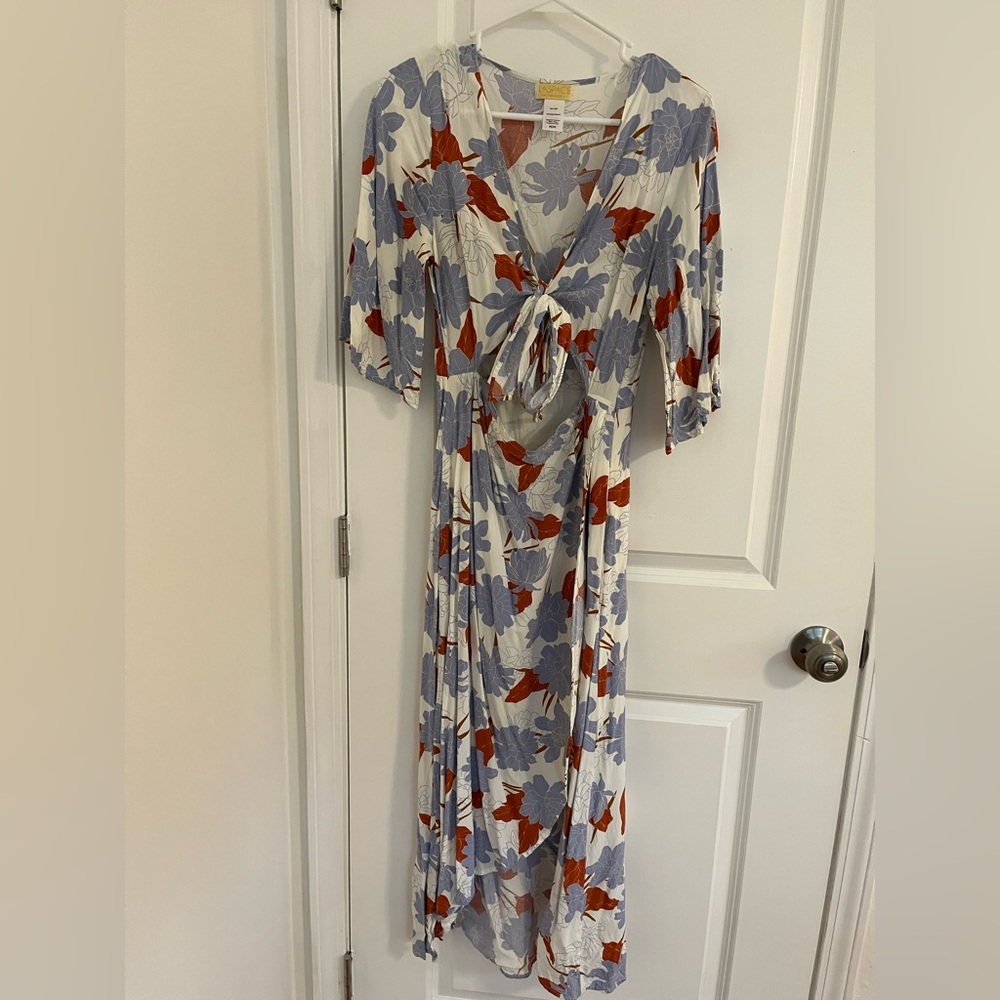 L*Space Tie Front Blue & Cream Printed Midi Dress